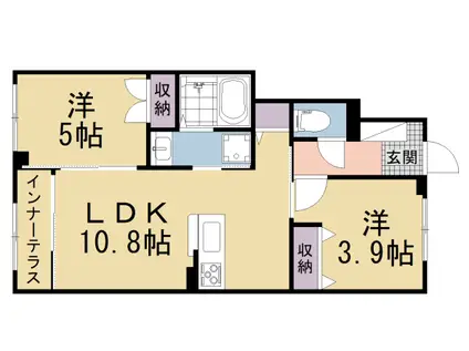 近鉄京都線 伊勢田駅 徒歩34分 2階建 築2年(2LDK/1階)の間取り写真