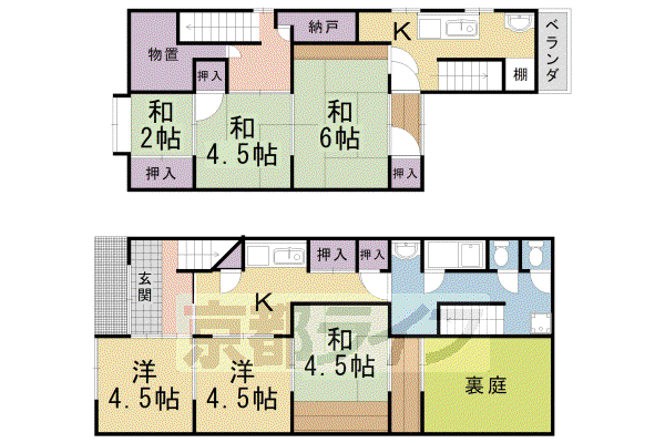 山陰本線 二条駅 徒歩10分 2階建 築47年(6K)の間取り写真