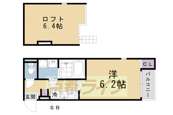 京都市東西線 石田駅(京都市営) 徒歩9分 2階建 築2年(1K/1階)の間取り写真