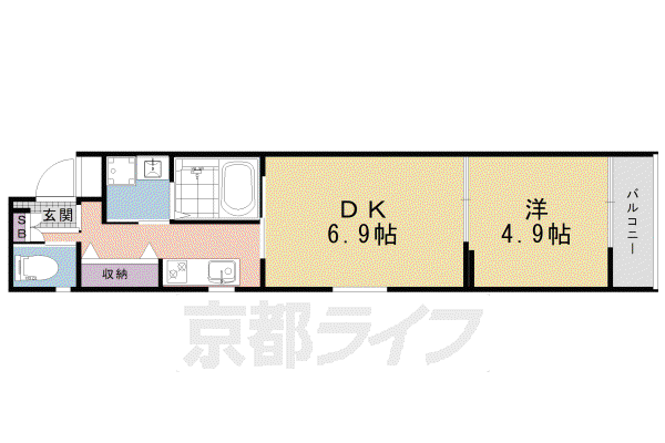 フォーリアライズ京都東寺(1DK/3階)の間取り写真