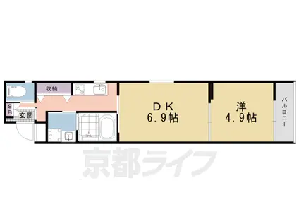 フォーリアライズ京都東寺(1DK/3階)の間取り写真