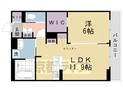 京福北野線 北野白梅町駅 徒歩15分 3階建 築2年(1LDK/3階)の間取り写真