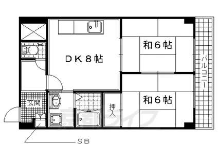 近鉄京都線 小倉駅(京都) 徒歩3分 5階建 築36年(2LDK/4階)の間取り写真