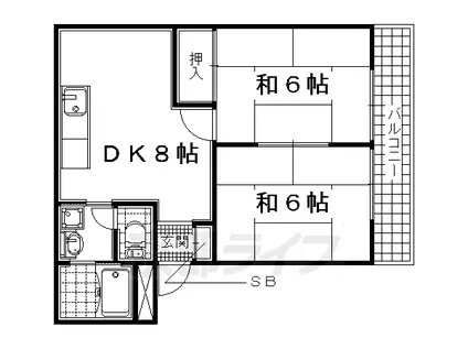 近鉄京都線 小倉駅(京都) 徒歩3分 5階建 築36年(2LDK/2階)の間取り写真