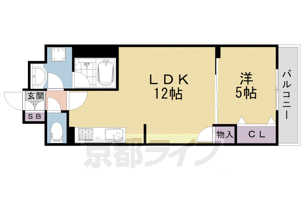京都市東西線 二条城前駅 徒歩7分 10階建 築2年(1LDK/2階)の間取り写真
