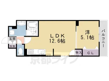 京都市東西線 二条城前駅 徒歩7分 10階建 築2年(1LDK/8階)の間取り写真