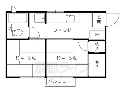 京阪電気鉄道京阪線 中書島駅 徒歩4分 2階建 築41年(2DK/2階)の間取り写真