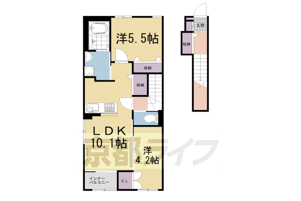近鉄京都線 伊勢田駅 徒歩34分 2階建 築2年(2LDK/2階)の間取り写真
