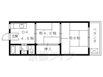 京阪電気鉄道京阪線 丹波橋駅 徒歩13分 4階建 築51年(2DK/4階)の間取り写真