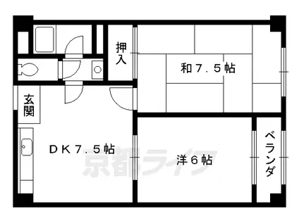 京都市烏丸線 竹田駅(京都) 徒歩4分 9階建 築47年(2DK/2階)の間取り写真
