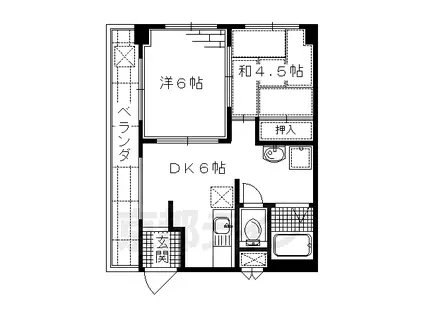 京阪電気鉄道京阪線 丹波橋駅 徒歩7分 4階建 築42年(2DK/2階)の間取り写真