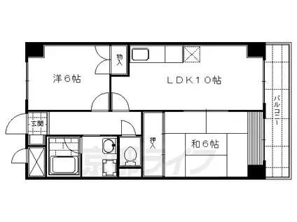 近鉄京都線 竹田駅(京都) 徒歩3分 7階建 築34年(2LDK/6階)の間取り写真