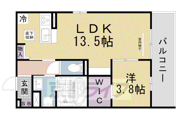 京都市東西線 東野駅(京都) 徒歩19分 3階建 築2年(1LDK/3階)の間取り写真