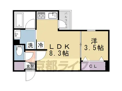 京都市烏丸線 今出川駅 徒歩17分 4階建 築2年(1LDK/4階)の間取り写真