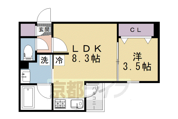 京都市烏丸線 今出川駅 徒歩17分 4階建 築2年(1LDK/3階)の間取り写真