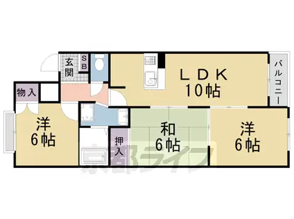 近鉄京都線 伏見駅(京都) 徒歩2分 4階建 築42年(3LDK/1階)の間取り写真