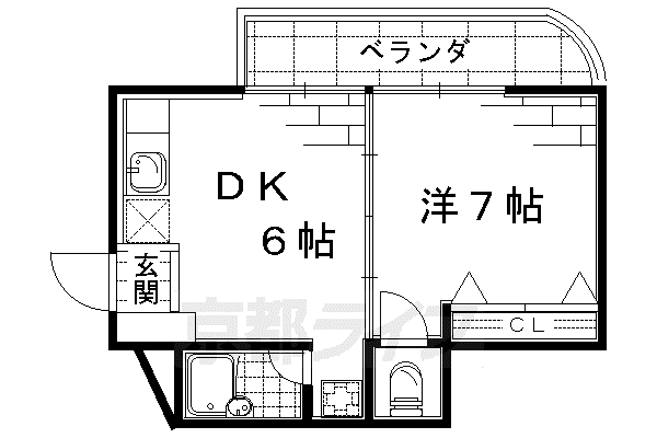 京都市烏丸線 くいな橋駅 徒歩3分 3階建 築33年(1DK/2階)の間取り写真