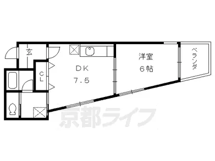 京都市烏丸線 くいな橋駅 徒歩3分 3階建 築32年(1DK/3階)の間取り写真