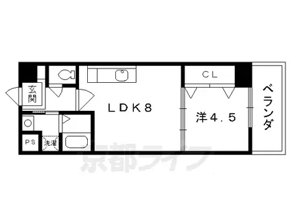 近鉄京都線 竹田駅(京都) 徒歩8分 6階建 築26年(1LDK/2階)の間取り写真