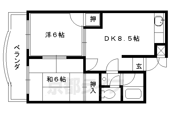 近鉄京都線 近鉄丹波橋駅 徒歩2分 2階建 築37年(2LDK/2階)の間取り写真