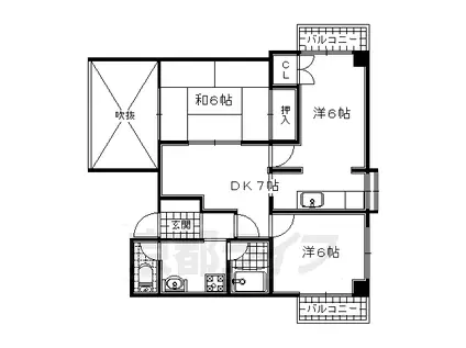 京阪電気鉄道宇治線 宇治駅(京阪) 徒歩5分 7階建 築38年(3DK/6階)の間取り写真