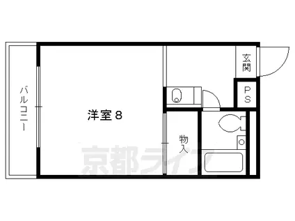 京阪電気鉄道宇治線 観月橋駅 徒歩1分 5階建 築37年(1K/4階)の間取り写真