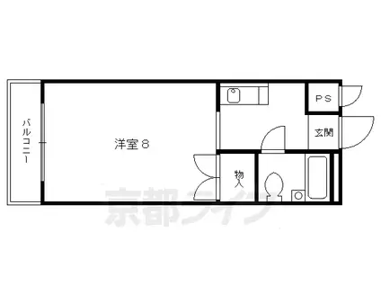 京阪電気鉄道宇治線 観月橋駅 徒歩1分 5階建 築37年(1K/5階)の間取り写真