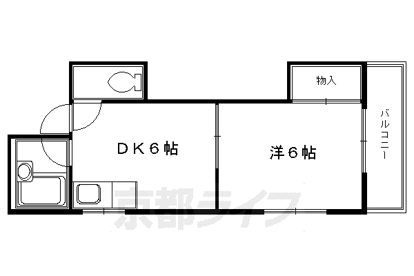 奈良線 ＪＲ藤森駅 徒歩5分 4階建 築36年(1DK/2階)の間取り写真