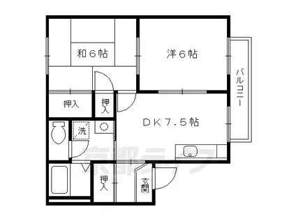 近鉄京都線 伏見駅(京都) 徒歩3分 2階建 築35年(2DK/2階)の間取り写真