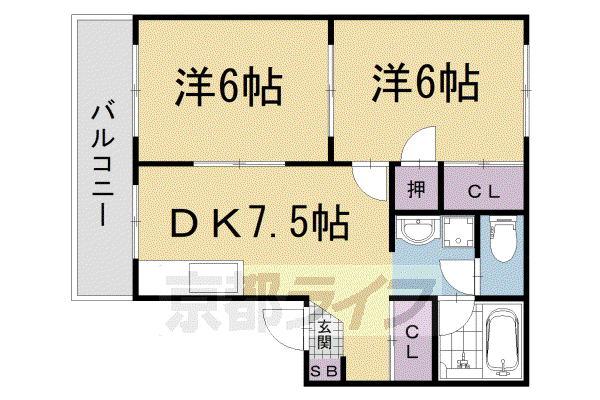 近鉄京都線 伏見駅(京都) 徒歩3分 2階建 築35年(2DK/2階)の間取り写真
