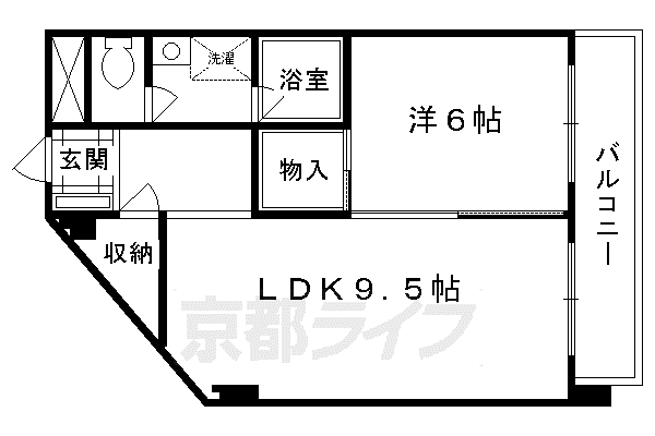 近鉄京都線 伏見駅(京都) 徒歩5分 5階建 築43年(1LDK/4階)の間取り写真