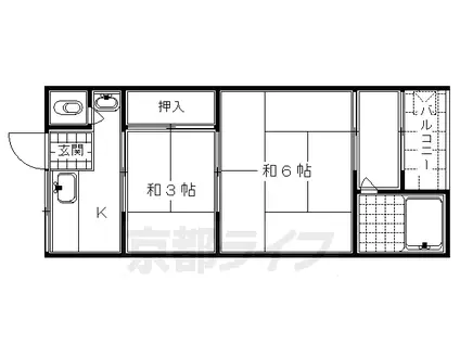 シャトー宝倉(2K/2階)の間取り写真
