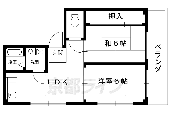近鉄京都線 伏見駅(京都) 徒歩8分 4階建 築35年(2LDK/4階)の間取り写真