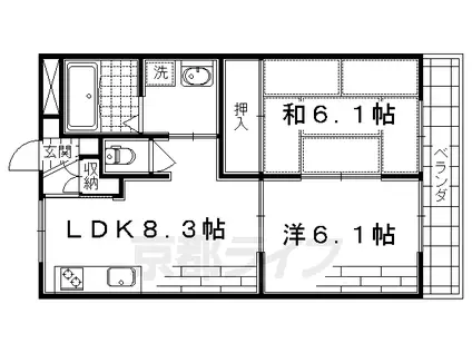 陵南ハイツ(2LDK/3階)の間取り写真