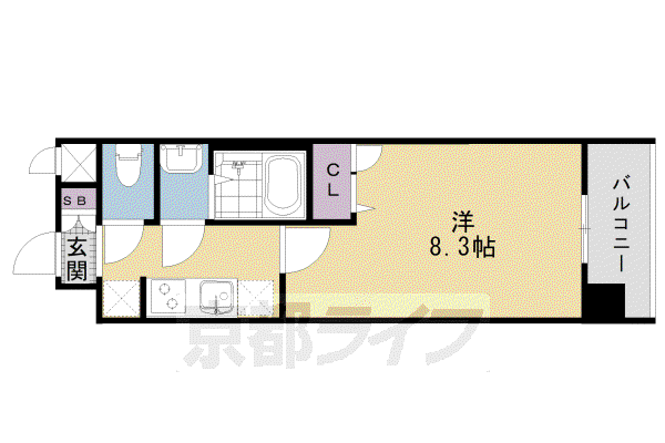 東海道本線 西大路駅 徒歩7分 7階建 築2年(1K/2階)の間取り写真
