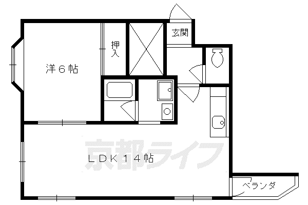 奈良線 ＪＲ藤森駅 徒歩15分 4階建 築37年(1LDK/3階)の間取り写真