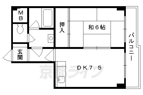 近鉄京都線 竹田駅(京都) 徒歩8分 6階建 築39年(1DK/3階)の間取り写真