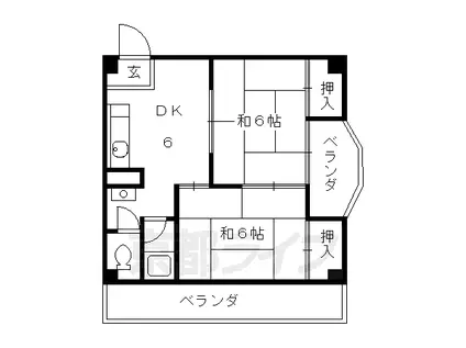 京阪電気鉄道京阪線 龍谷大前深草駅 徒歩13分 5階建 築51年(2DK/2階)の間取り写真