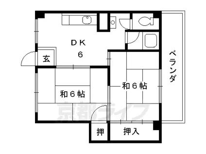 京阪電気鉄道京阪線 龍谷大前深草駅 徒歩13分 5階建 築51年(2DK/5階)の間取り写真