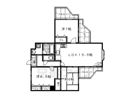 近鉄京都線 近鉄丹波橋駅 徒歩5分 3階建 築27年(3LDK/1階)の間取り写真