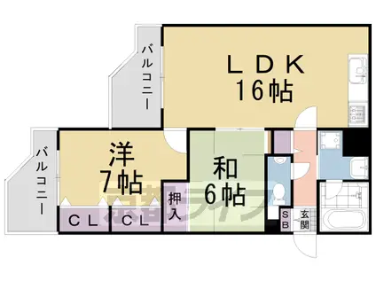 近鉄京都線 近鉄丹波橋駅 徒歩5分 3階建 築27年(2LDK/1階)の間取り写真