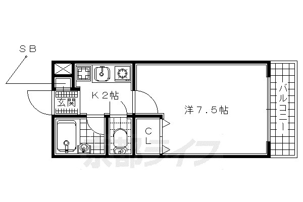 ドミール伊勢田(1K/2階)の間取り写真