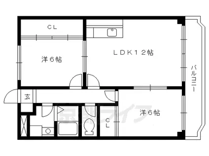 京阪電気鉄道京阪線 伏見桃山駅 徒歩28分 4階建 築30年(2LDK/1階)の間取り写真
