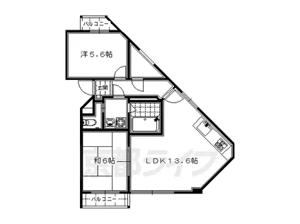 京阪電気鉄道京阪線 龍谷大前深草駅 徒歩3分 4階建 築30年(2LDK/3階)の間取り写真