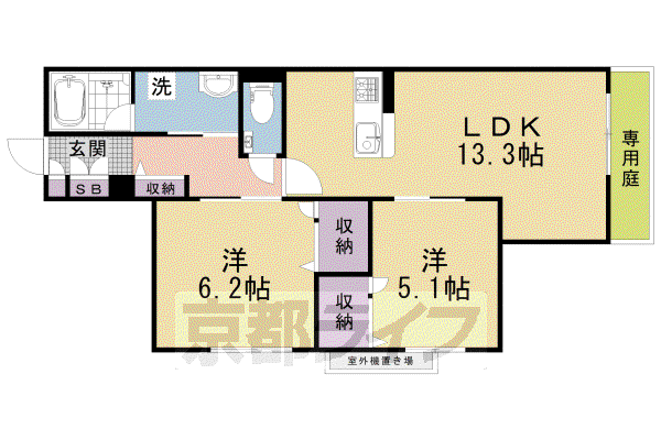京都市東西線 二条駅 徒歩10分 3階建 築2年(2LDK/1階)の間取り写真