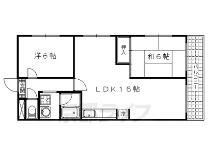 京都市東西線 醍醐駅(京都) 徒歩8分 3階建 築34年(2LDK/3階)の間取り写真