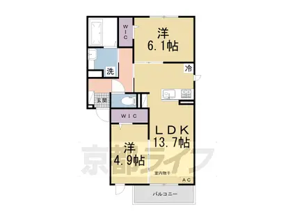 近鉄京都線 大久保駅(京都) 徒歩6分 3階建 築2年(2LDK/3階)の間取り写真