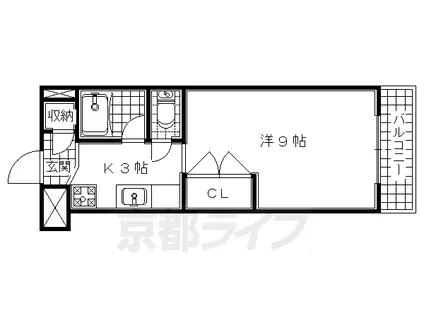 奈良線 木幡駅(ＪＲ) 徒歩4分 4階建 築32年(1K/1階)の間取り写真
