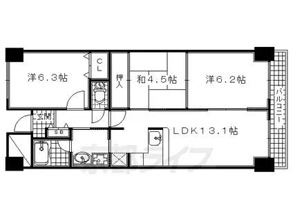 京阪電気鉄道宇治線 木幡駅(京阪) 徒歩5分 7階建 築32年(3LDK/4階)の間取り写真