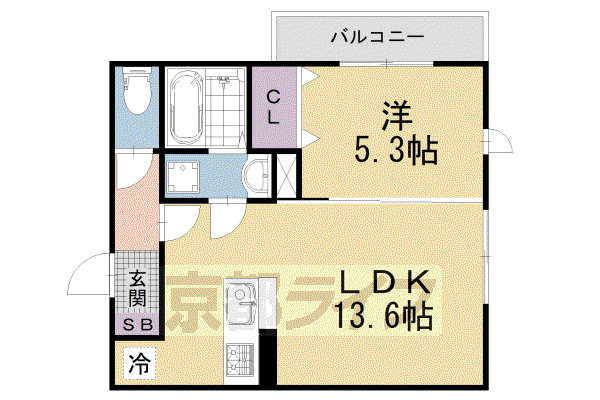 DROOM深草小久保町C(1LDK/1階)の間取り写真